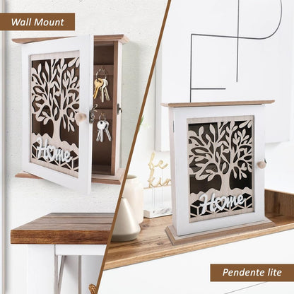 wocpvm Wooden Key Holder Vintage key boxes wall mounted indoor 6 Key Hooks Key Box key cabinet with lock buckle for Entrance, Hallway