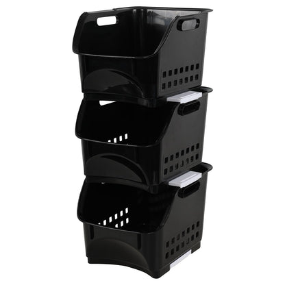 Ikando 3 Pack Open Front Stacking Storage Basket, Stackable Storage Bin