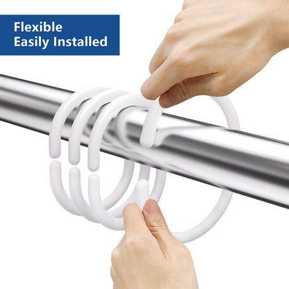 Simkopy Plastic Shower Curtain Hooks, 24 Pack C-Shaped Rings, White, for Bathroom & Window Rod