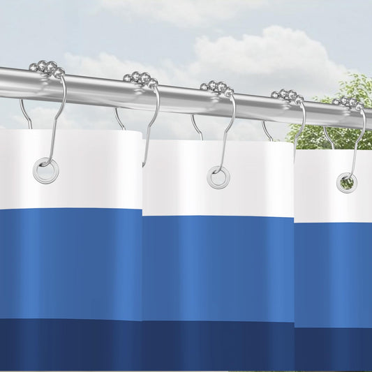 Shower Curtain, 120 x 200 cm, Rail, Dark Blue Patterns, Weighted Hem, Anti-Mould Textile, Water-Repellent, Washable Polyester Bath Curtains with