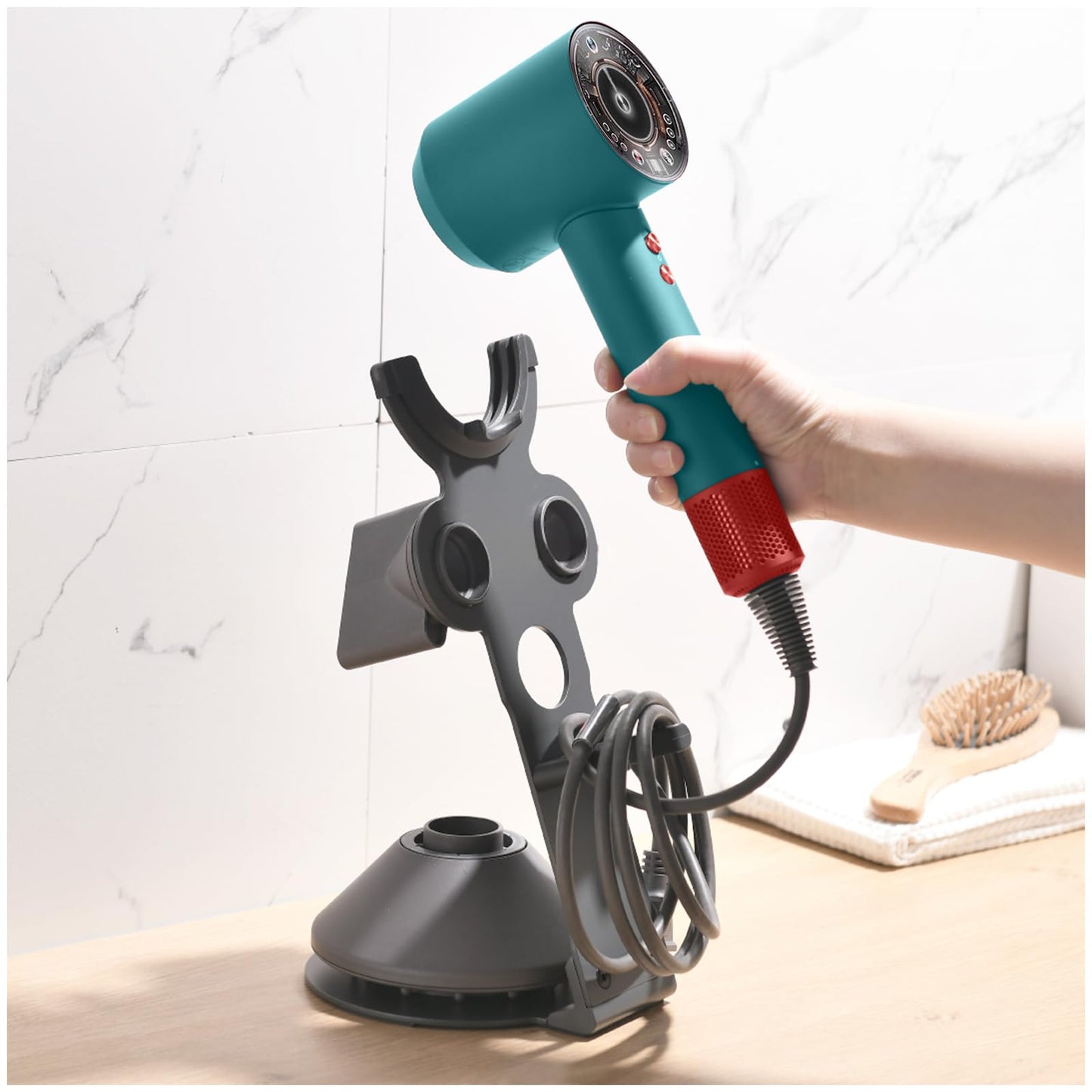 MidingChai Hair Dryer Stand for Dyson Supersonic Hairdryer, Hair Dryer Holder with Cable Organizer, Bathroom & Dressing Table Hair Tools