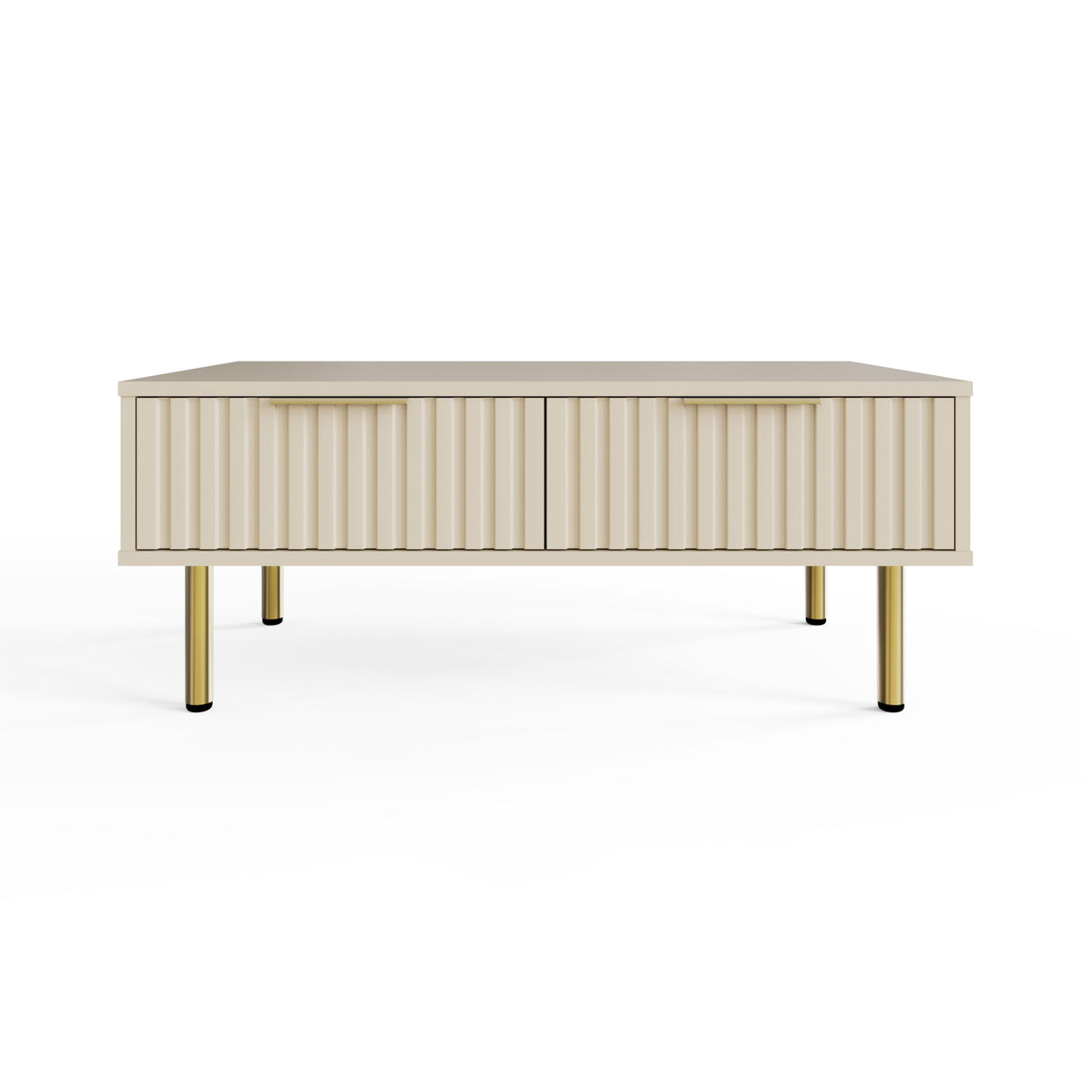 GFW Nervata Coffee Table with 2 Drawers, Oak Effect Living Room Table with Gold Accents & Wood Grain Finish