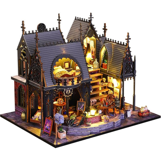 CRIOLPO DIY Doll Miniature House Kit, Book Nook Kit Doll house Miniature with Furniture DIY Wooden Crafts Mini Handmade Kit 3D Wooden Puzzle with Sensor Led Light (Luna's Magic House)