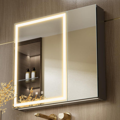 KWW 75 x 70 cm Two Doors Aluminum LED Bathroom Medicine Cabinet with Mirror