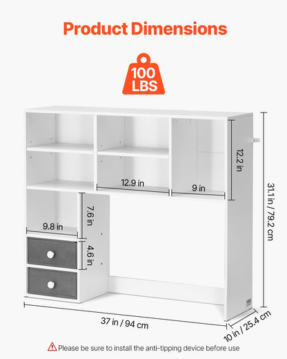 VEVOR Desktop Bookshelf, 3-Tier Desktop Storage Organizer, 37" x 10" x 31.1" Office Storage Rack Wood Display Shelf