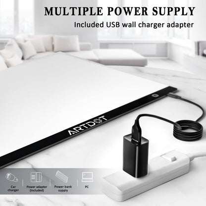 ARTDOT A2 LED Light Pad for Diamond Art USB Powered Light Board Kit, Adjustable Brightness with 12 Angles Stand and Clips (40 x 60cm)