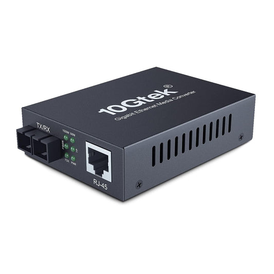 H!Fiber.com Gigabit Ethernet Media Converter, 1.25G SFP to RJ45 Fiber to copper, Built-in SFP Transceiver (1000Base-LX, 20km, singlemode dual SC)