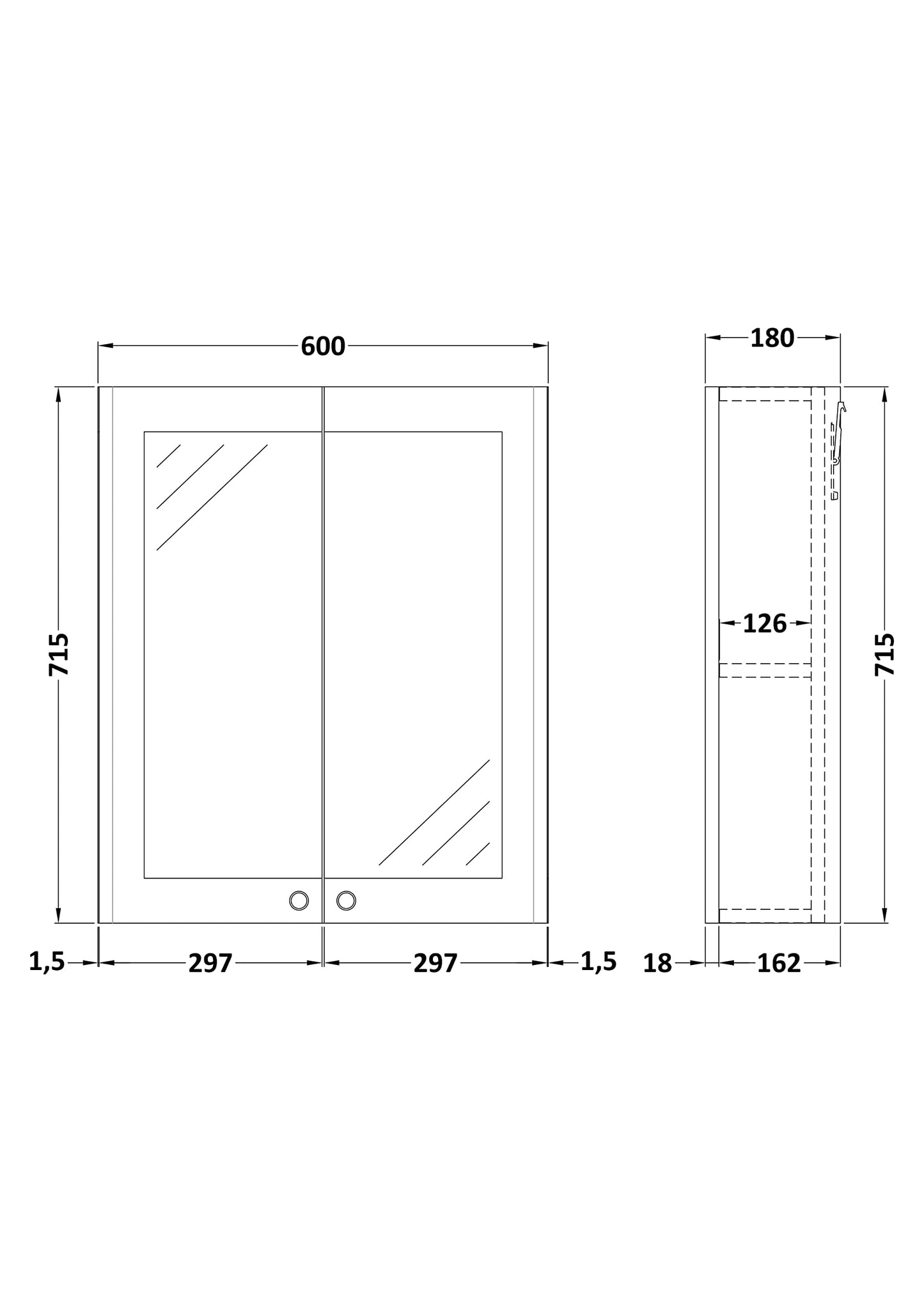 nuie CLA1417 Classique Traditional Bathroom Wall Hung 2 Door Mirror Cabinet, 600mm, Soft Black