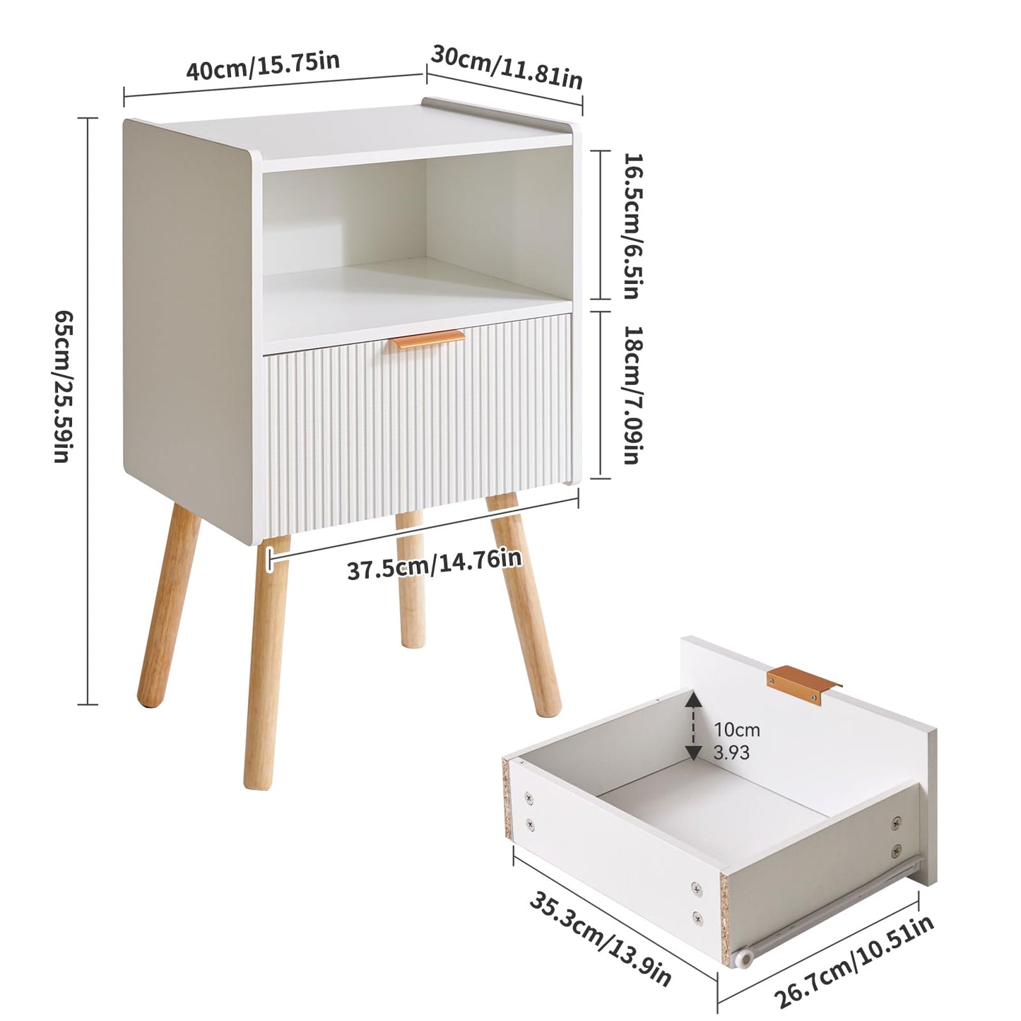 Aibiju Modern Nightstand, Bedside Tables with Drawer, 2-Tier Night Table, Mid Century Nightstands with Open Storage Shelf