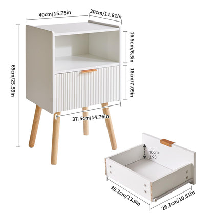 Aibiju Modern Nightstand, Bedside Tables with Drawer, 2-Tier Night Table, Mid Century Nightstands with Open Storage Shelf
