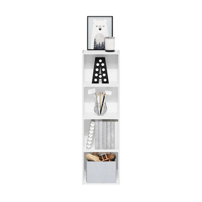 Furinno PASIR Book Shelf, 4-Tier Bookcase, Bookshelf, Open Storage Shelf, 22.9cm x 30.5cm x 106.7cm, for Home Office, Living Room, Plain White