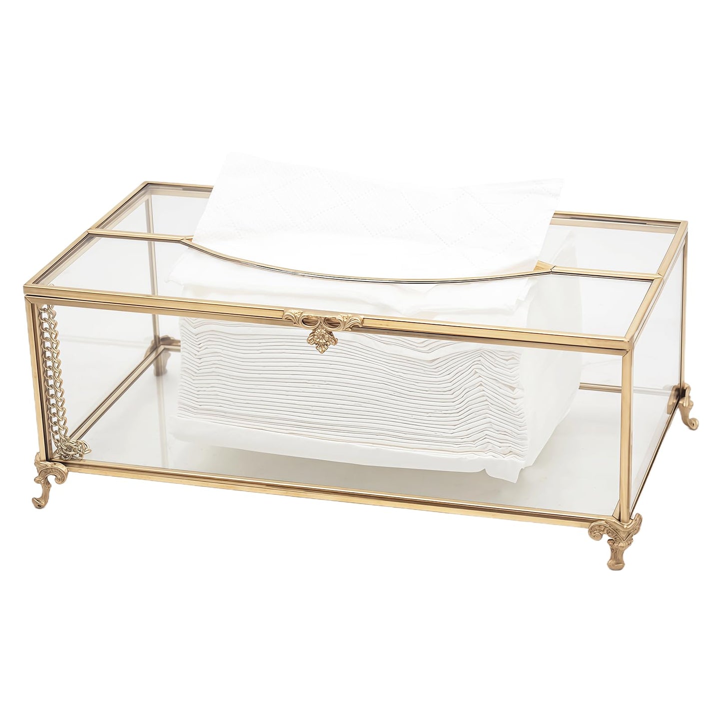 SLHEQING Tissue Box Holder Gold, Cosmetic Tissues Box Glass Tissue Box Cover, Rectangular Tissue Dispenser, Tissue Holder Box for Dresser, Bathroom,