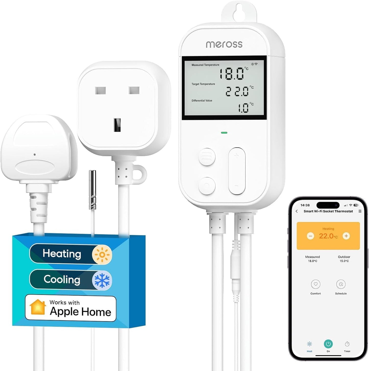 Meross WiFi Smart Thermostat works with HomeKit Alexa Google Home, Digital Wireless Thermostat Temperature Controller Remote and Voice Control for