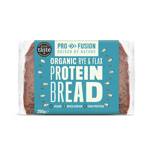Profusion Organic Protein Bread 250g, Pack of 9 - Rye & Flax Seed - Wholegrain, Source of Fibre & Alternative to Wheat Bread - Low Carb Bread - Vegan
