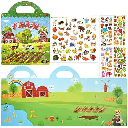 ASTARON Reusable 3D Puffy Sticker Book for Kids 3-6, Cute Waterproof Farm Harvest Stickers 88 Pcs, Puffy Sticker Game Travel Stickers and Educational Sensory Learning Toy Busy Book