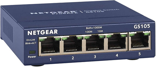 NETGEAR 5 Port Gigabit Network Switch (GS105) - Ethernet Splitter - Ethernet Switch - Ethernet Hub - Plug-and-Play - Silent Operation - Desktop or