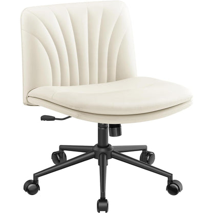 Marsail Vanity Desk Chair with Wheels, Leather Cross Legged office Chair, Height Adjustable Swivel Office Chair for Home Office Makeup Tea Time