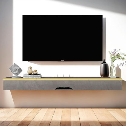 Pmnianhua Floating TV Unit, 59'' Wall Mounted TV Cabinet, Floating Shelves with 2 Drawers and 1 Door