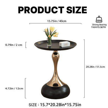 Modern Round Side Table with Gold Pedestal Base, Black Metal Top, Accent End Table for Living Room (黑色)