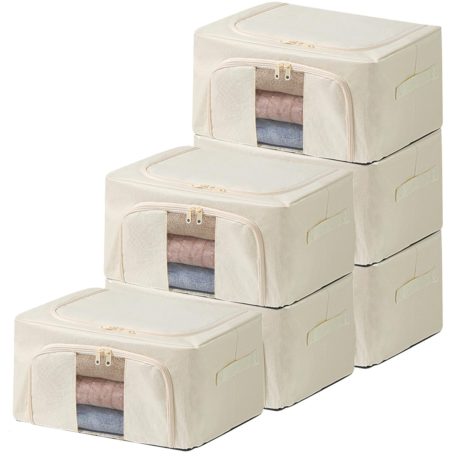 Goesort 6 Pack Clothes Storage Boxes with Steel Frame Support, 22L Moving Bag Wardrobe Storage Organiser Packing Boxes for Moving House with Clear