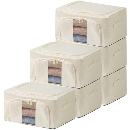 Goesort 6 Pack Clothes Storage Boxes with Steel Frame Support, 22L Moving Bag Wardrobe Storage Organiser Packing Boxes for Moving House with Clear