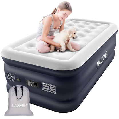 NALONE Air bed Single, Inflatable mattress with Built in Pump, 197x100x46cm Double Blow Up Mattress in 3 Mins Self-Inflation/Deflation, Portable air