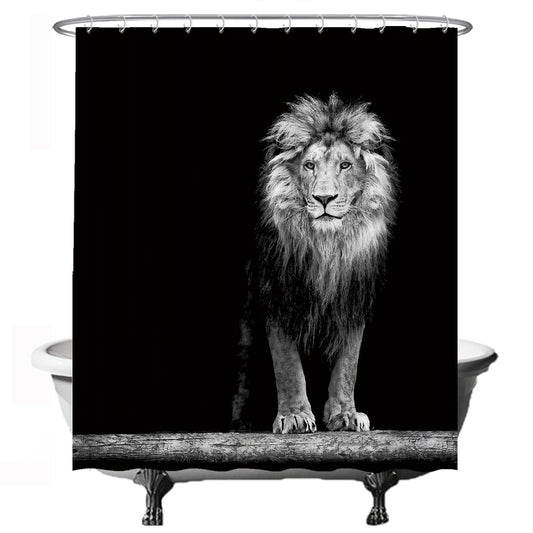 Ulticool - Shower Curtain - Lion Head of Nature Animals - 180 x 200 cm - Bathroom Curtain - Washable - Mould-proof - with 12 Rings White - Blue Beige