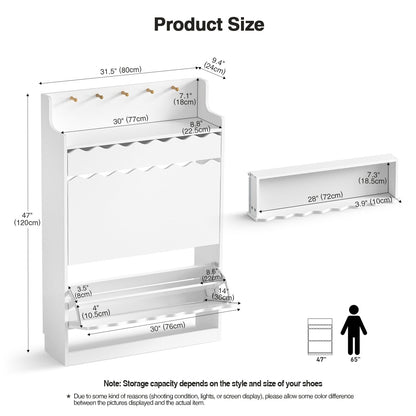 Skokliz Shoe Cabinet with Drawer, Wooden Shoe Storage Unit with 2 Pull-Down Drawers