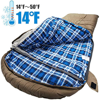 Winter 0 Degree Canvas Sleeping Bag for Fishing, Hunting, Traveling and Camping Particularly in Cold Winter Outdoor with Removable Flannel Liner and Free Compression Sack for Big and Tall Adults