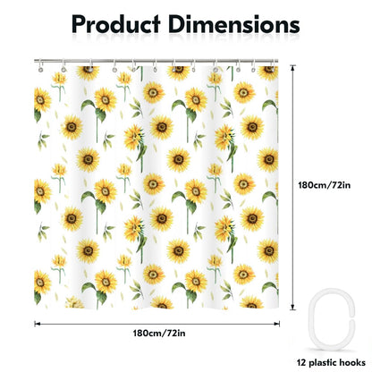 Rohxyzo Watercolour Sunflower Shower Curtain, 180 x 180 cm, Polyester Fabric Bathroom Curtain with 12 Hooks