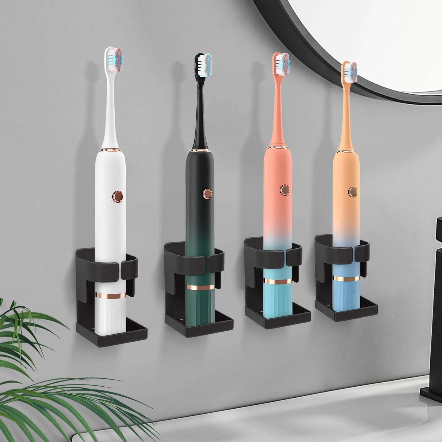 Minicoco 4Pcs Electric Toothbrush Holder Wall Mounted, No Drilling Toothbrush Stand Organizer