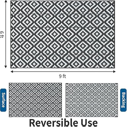 Enipate Geometric Outdoor Rugs for Patios Clearance, 182 x 274cm(6x9ft) Reversible & Easy Cleaning Patio Decking Rug, Portable Comfortable Woven Garden Carpet