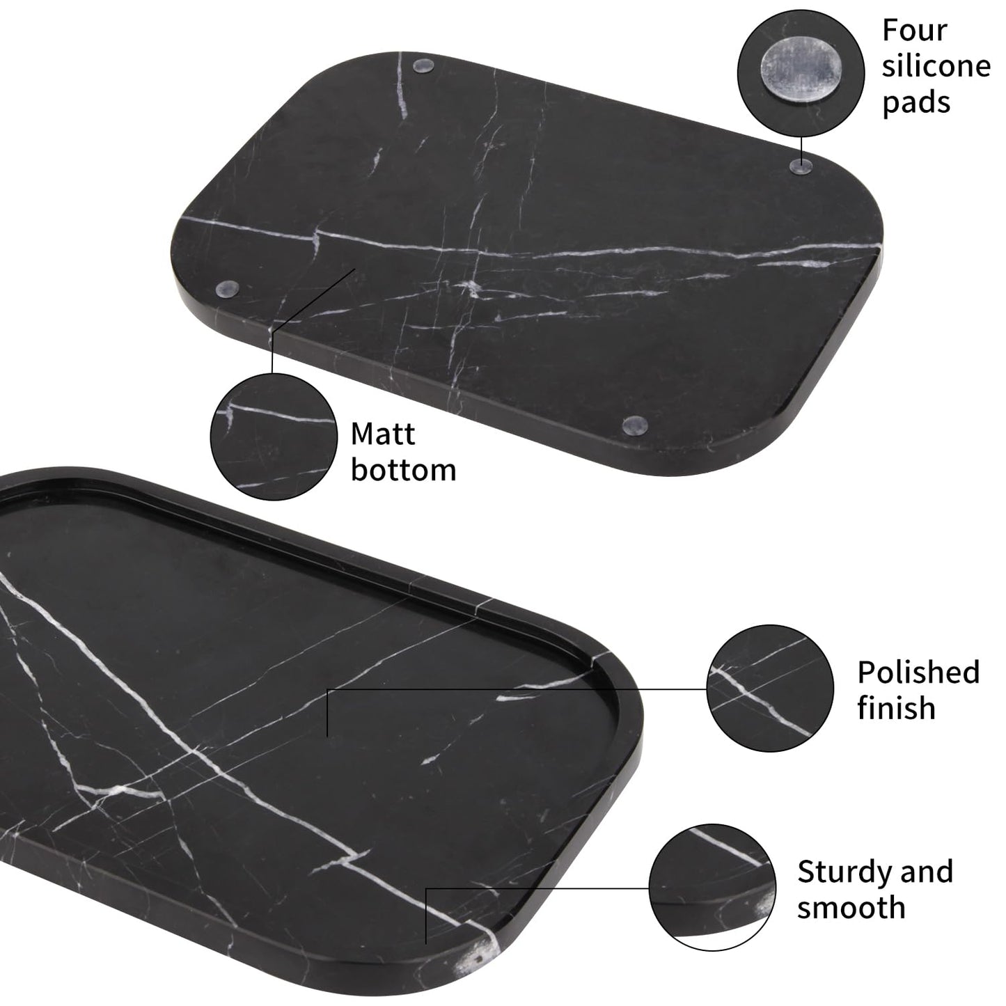 Marble Bathroom Vanity Tray, Black Marquina, 30 x 20 x 1.8cm