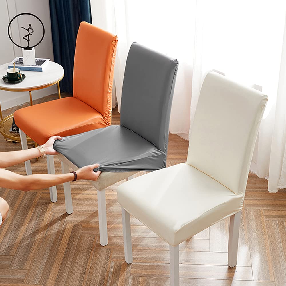 Bestenrose Stretch Dining Chair Covers Waterproof PU Leather Slipcovers Universal Chair Protectors for Dining Room Kitchen Hotel (Set of 6, Gray)