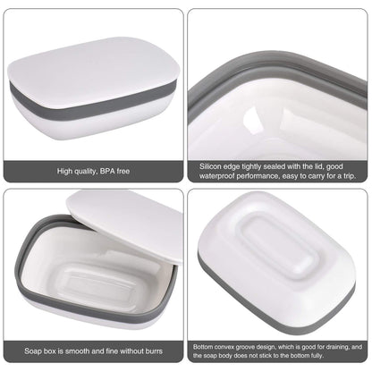 Queta 2 x Plastic Soap Dish Soap Box for Bathroom Travel Hiking Camping with 2 Sisal Soap Bags (White)