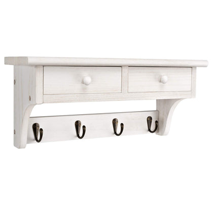 Emfogoo Rustic Wood Coat Rack with Shelf & Vintage Hooks, Farmhouse Wall Mount Coat Rack for Entryway, Bedroom, Living Room, Kitchen(White)