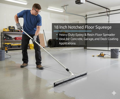 18 Inch Notched Floor Squeegee – Heavy Duty Epoxy & Resin Floor Spreader Tool with Durable Poly Blade, Ideal for Concrete, Garage