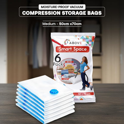 1ABOVE Pack of 6 Vacuum Compressed Storage Bags, Mould Moisture and Bug Proof, Double Zip High Sealing Triple Air Leak Patent Valve for Maximum