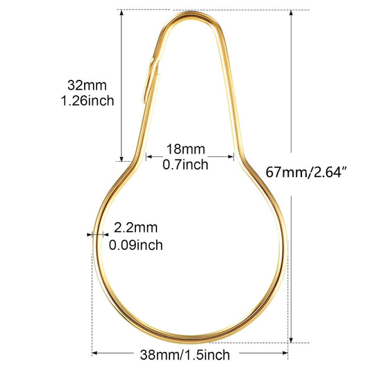 TA-VIGOR 20pc Shower Curtain Rings - Metal Decorative Hooks, Loop Hangers, Hanging Clips for Bathroom/Kitchen Curtain Rods, Gold