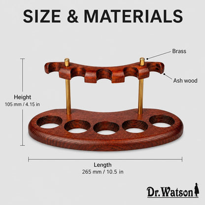 Dr Watson Tobacco Pipe Stand ARCH V, Solid Ash Wood, For 5 Pipes, Brown