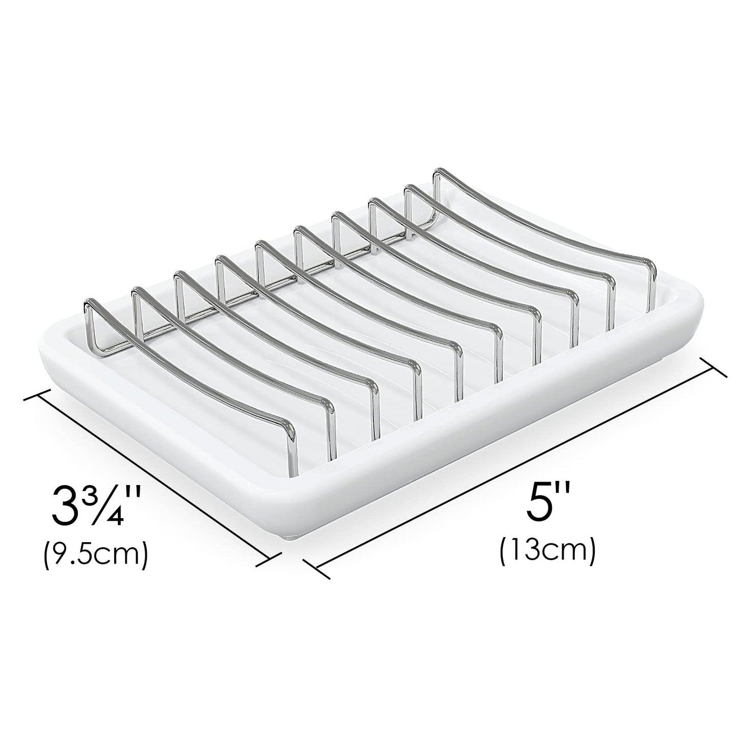 Linkidea Ceramic Soap Dish with Removable Stainless Steel Wire Rack, Double-Layer Bar Soap and Sponge Holder with Drip Tray for Bathroom Sink and