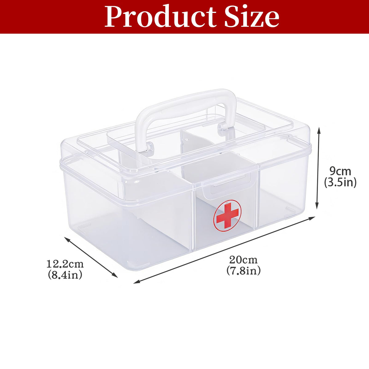 Punorric Medicine Storage Box - Detachable Dividers First Aid Box Empty, Foldable Handle Medical Box & Home First Aid Kit