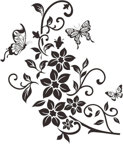 1Pc Black Flowers Butterfly Bathroom Toilet Seat Lid Cover Decals Stickers PVC Sticker Removable Self Adhesive Restroom Decor Art Decoration Toilet