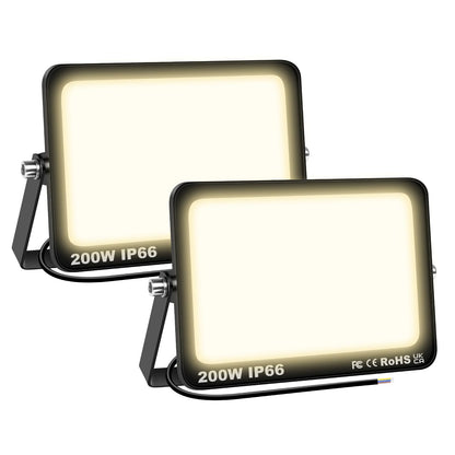 SKYWORLD 2 Pcs Outdoor LED Flood Lights, 200W 20000LM LED Security Lights, IP66 Waterproof, 4000K Daylight Warm White Floodlight Outside Flood lamp