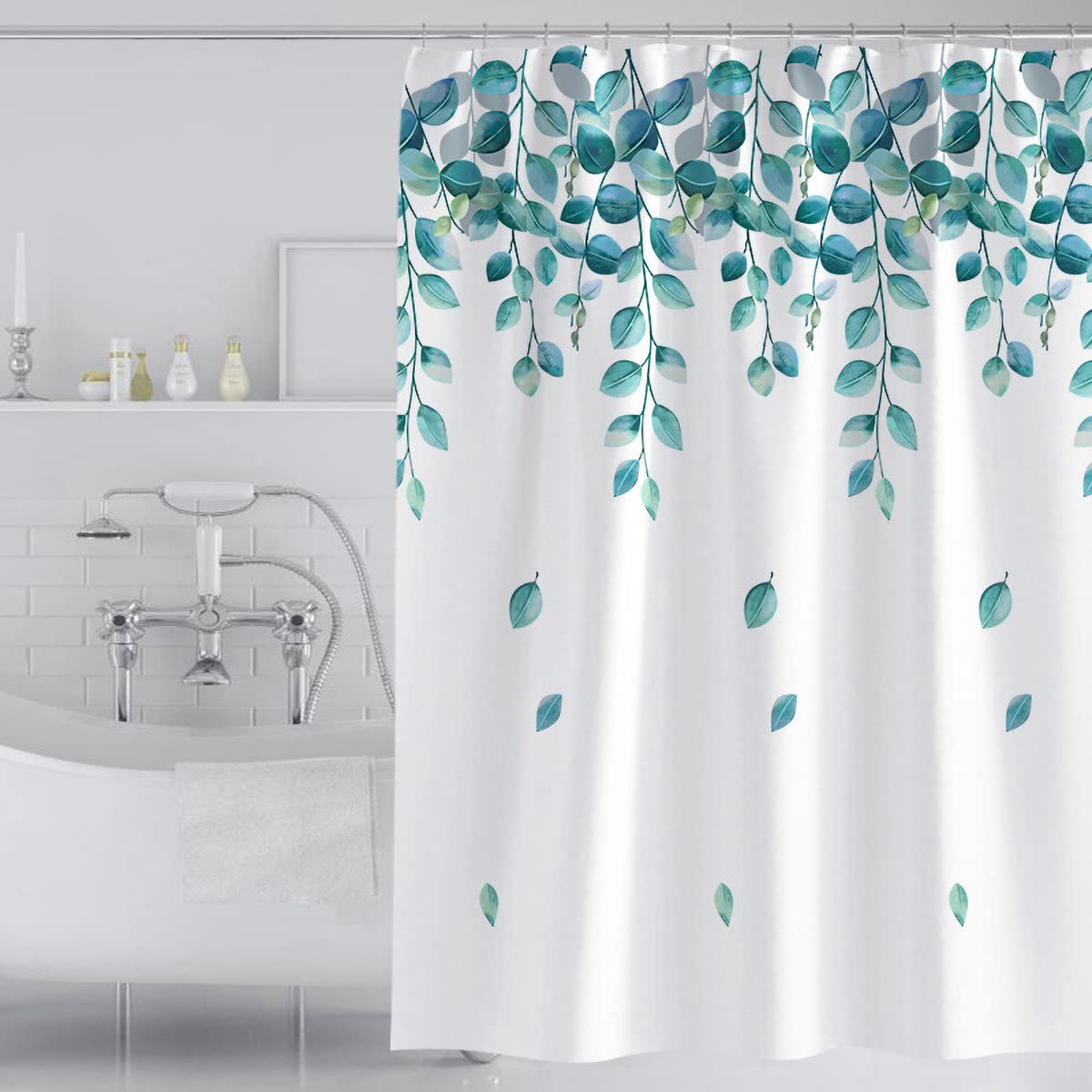 Tennove Shower Curtain 240 x 200cm Plants Leaves Thick Polyester Fabric Mildew Resistant Shower Curtain Liner for Bathroom Waterproof Long Bath