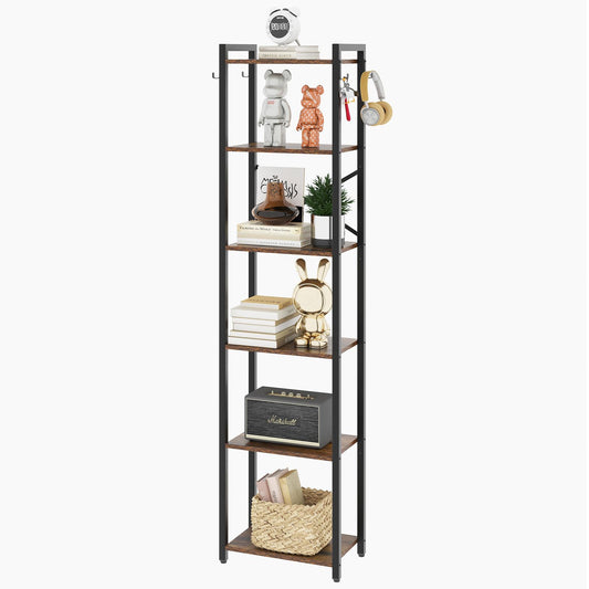 YMYNY Bookshelf, 6 Tier Storage Rack, Plant Rack, Storage Rack with Steel Frame,for Living Room, Office, Study, Hallway, Industrial Style, Rustic