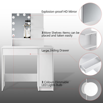 ZANOFIRA Dressing Table with Mirror, 3 Colors LED Lights with Adjustable Brightness