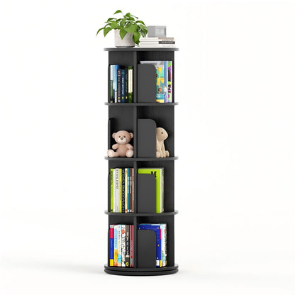 WEMANER 4-tier Rotating Kids Bookshelf, Wooden 360° Small Corner Revolving Spinning Bookcase