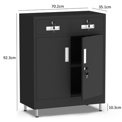 JINGUR Metal Storage Cabinet with Locking Doors and 2 Drawers (Black)