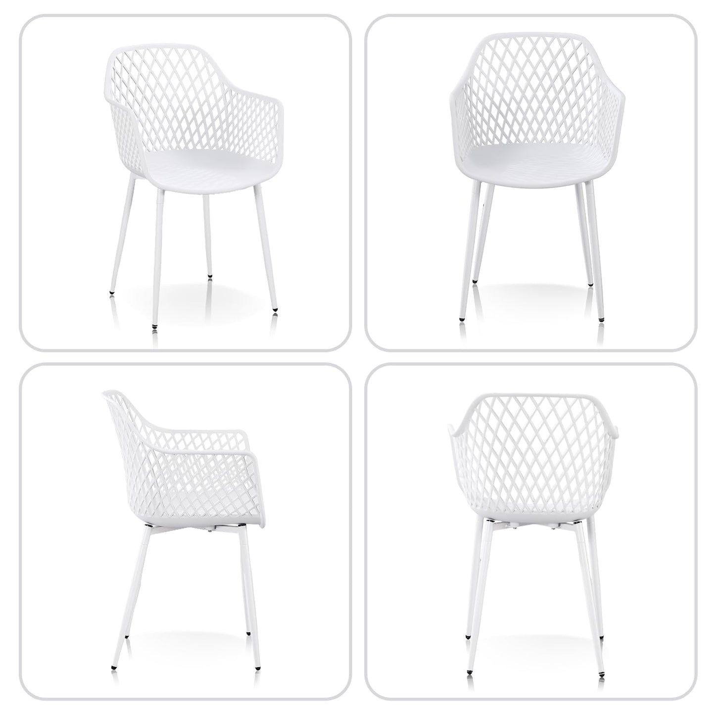 TAO ONE Dining Chairs with Arms, Modern Hollow Back Design Patio Dining Chairs, Living Room Plastic Armrest Side Chair